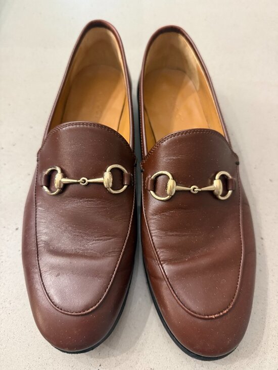 Gucci Shoes - Gucci Jordaan Horsebit Loafers Brown Leather Size 37 Made in Italy
